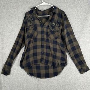 Rails Flannel Shirt Womens Small Black Plaid Button Up Peppy Onyx Logo Military